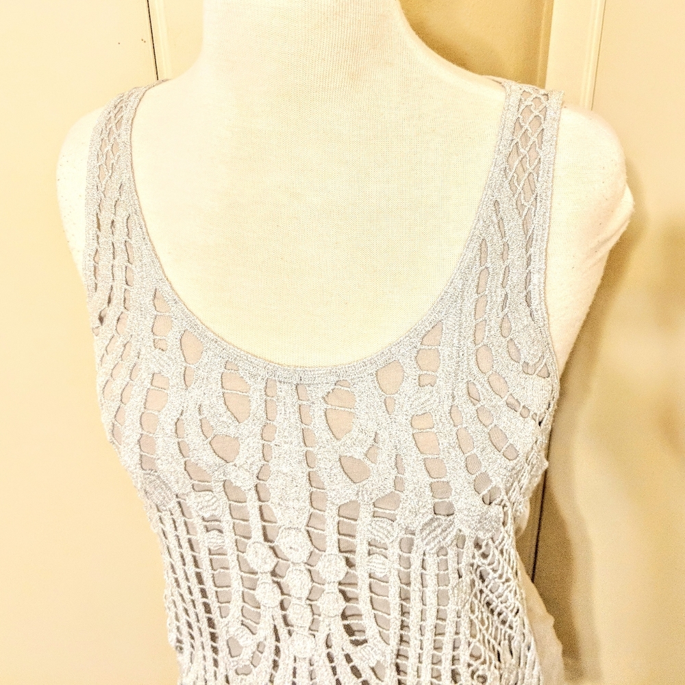 $15 EXPRESS silver and gray knit blouse - Picture 3 of 7